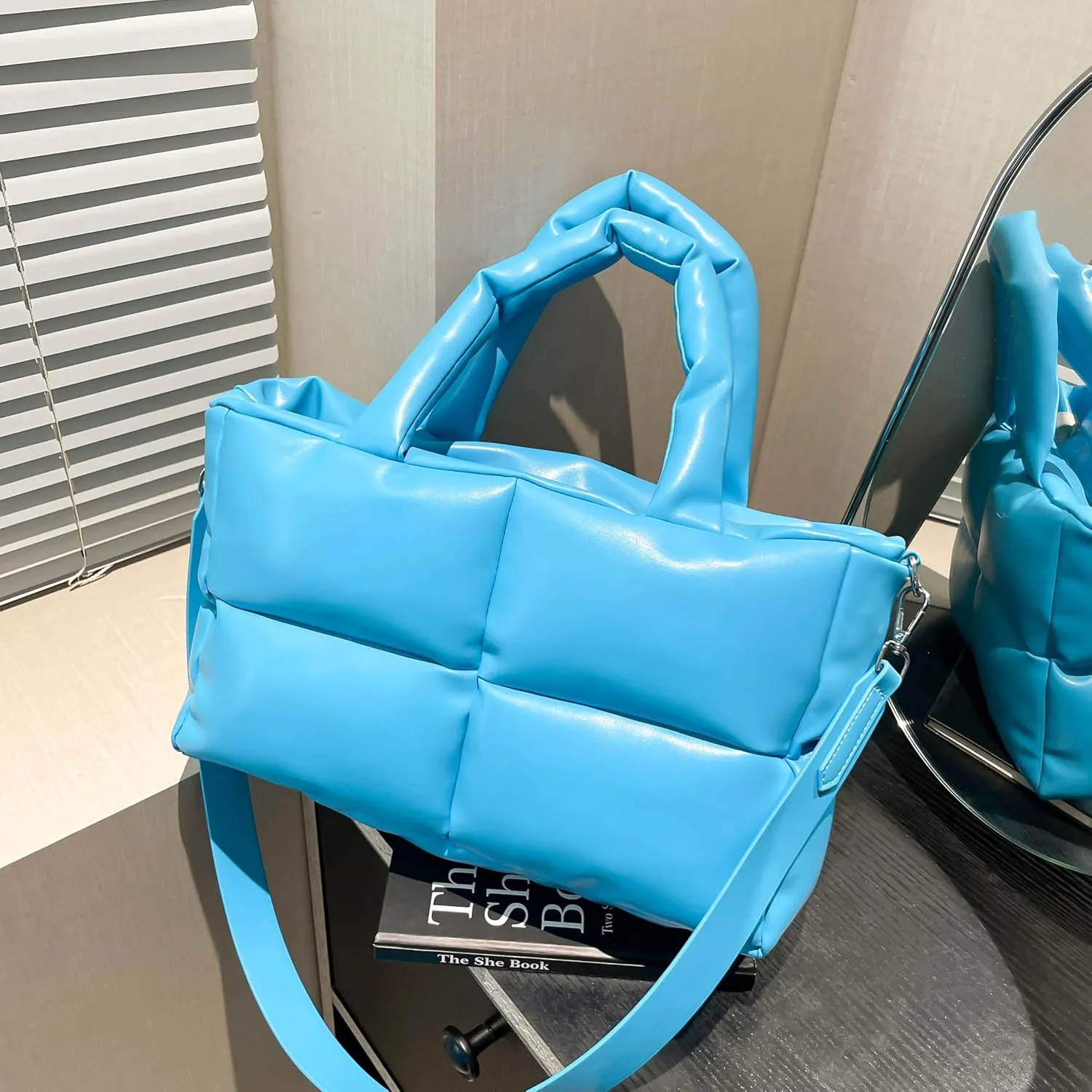 Puffy Handbags Tote Quilted Shoulder Crossbody Bag for Women Soft Vegan Leather Padded Purse