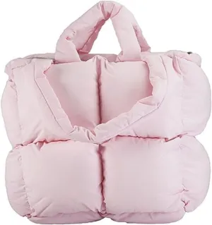 Puffy，Women's Soft Handbags, Women's Fluffy Handbag, Fluffy Handbag, Quilted Handbags, Women's Padded Shoulder Bag，Woven Shoulder Bag (Pink)