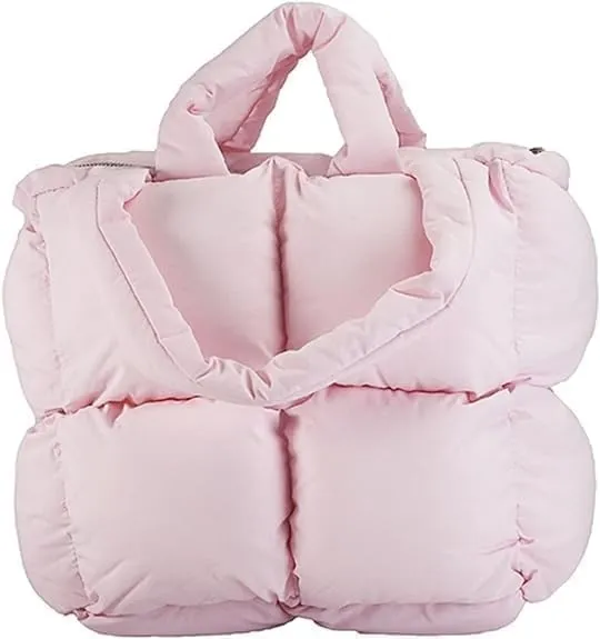 Puffy，Women's Soft Handbags, Women's Fluffy Handbag, Fluffy Handbag, Quilted Handbags, Women's Padded Shoulder Bag，Woven Shoulder Bag (Pink)