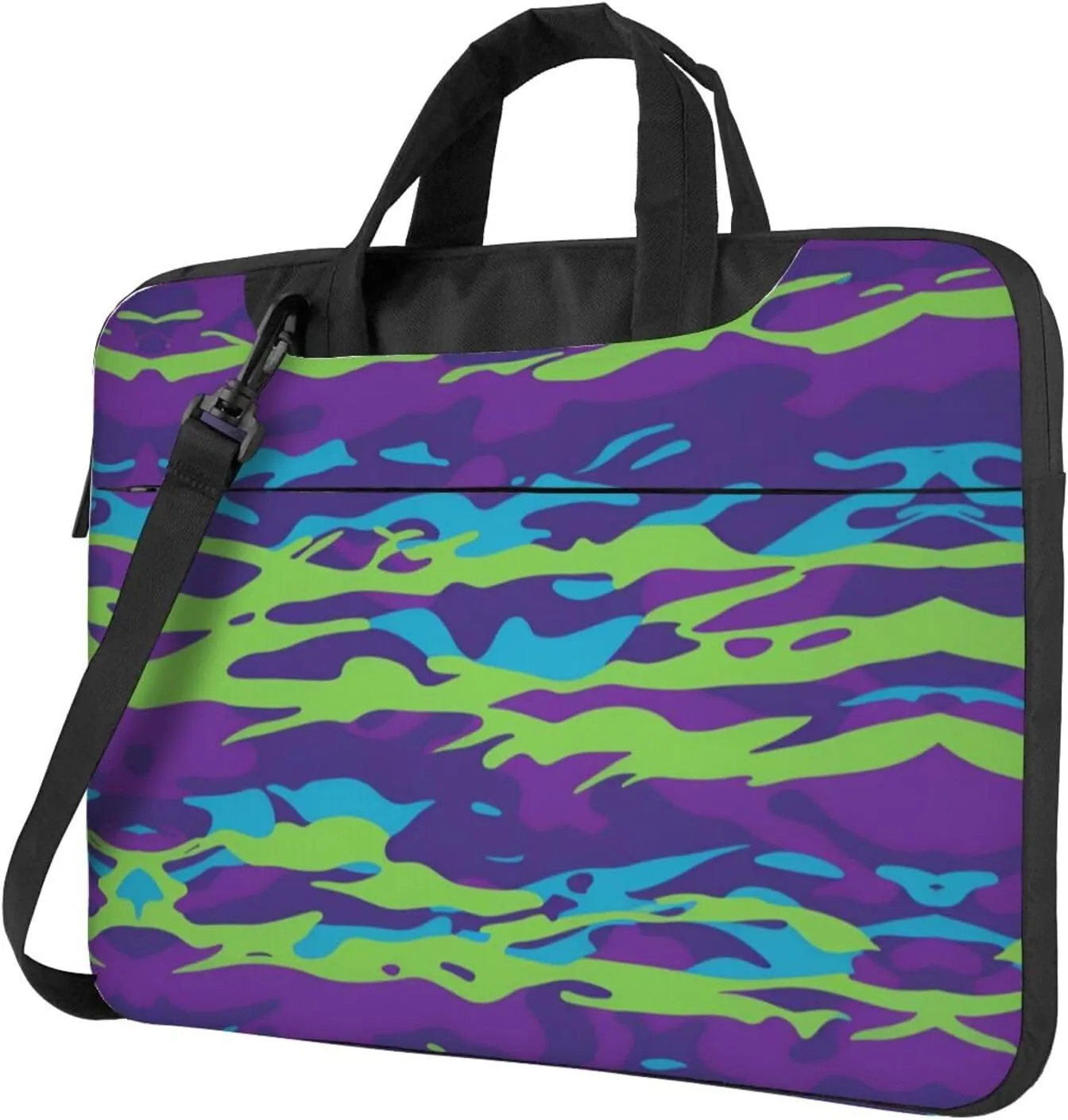 Purple Blue Green Camouflage Zebra Stripes pattern Fashionable and ultra-thin shoulder laptop bag 14 inch Shockproof soft lining