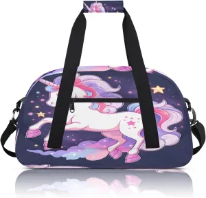 Purple Unicorn Small Gym Bag 18 inch Carry On Duffel Bag for Weekender Travel Sports Workout Yoga Gymnastics Dance Ballet