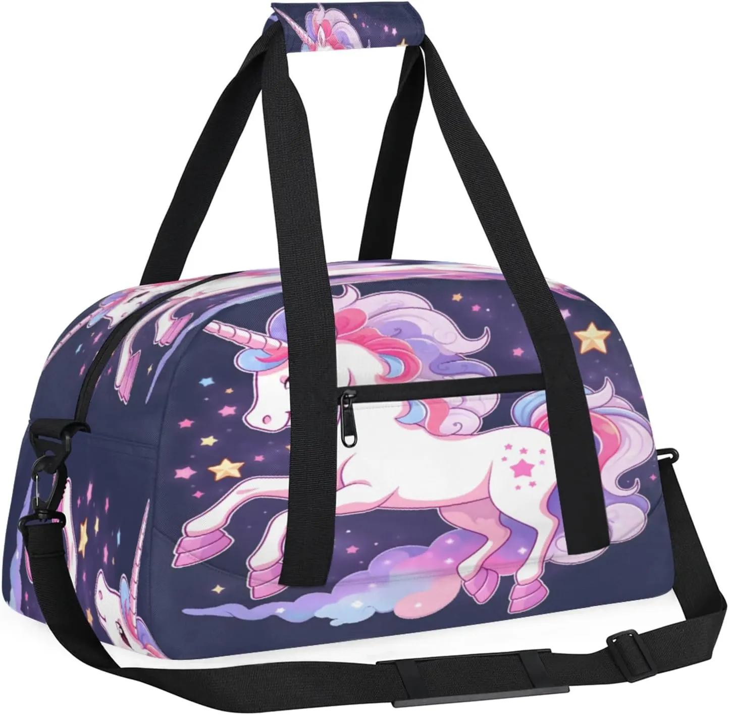 Purple Unicorn Small Gym Bag 18 inch Carry On Duffel Bag for Weekender Travel Sports Workout Yoga Gymnastics Dance Ballet