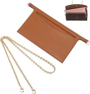 Purse Conversion Kit Compatible with Emilie Wallet,Detachable Pocket Insert for Sarah Wallet,Convert Your Wallet into Crossbody Bag with D-Ring (Brown with Chain, 6.7 * 3.15in)