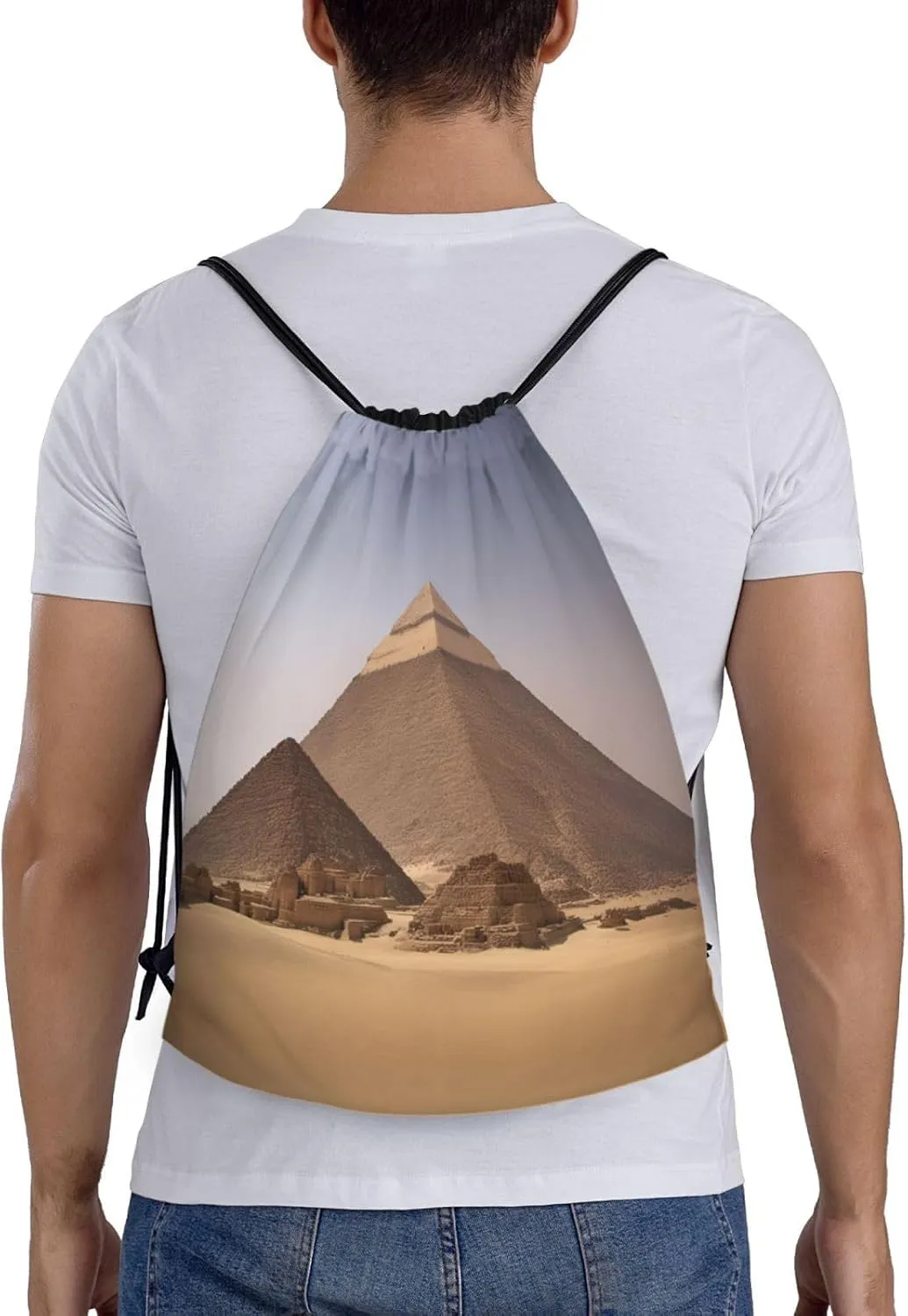 Pyramids of Egypt print Drawstring Backpack Bags Sack Cinch Tote Sport Storage Polyester Bag for Gym Traveling
