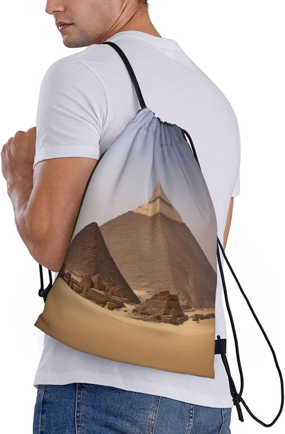 Pyramids of Egypt print Drawstring Backpack Bags Sack Cinch Tote Sport Storage Polyester Bag for Gym Traveling