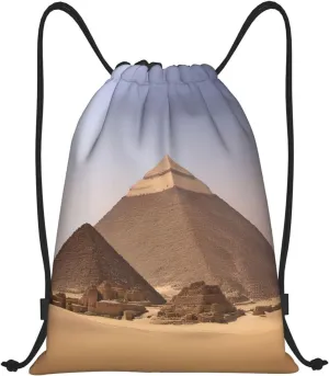 Pyramids of Egypt print Drawstring Backpack Bags Sack Cinch Tote Sport Storage Polyester Bag for Gym Traveling