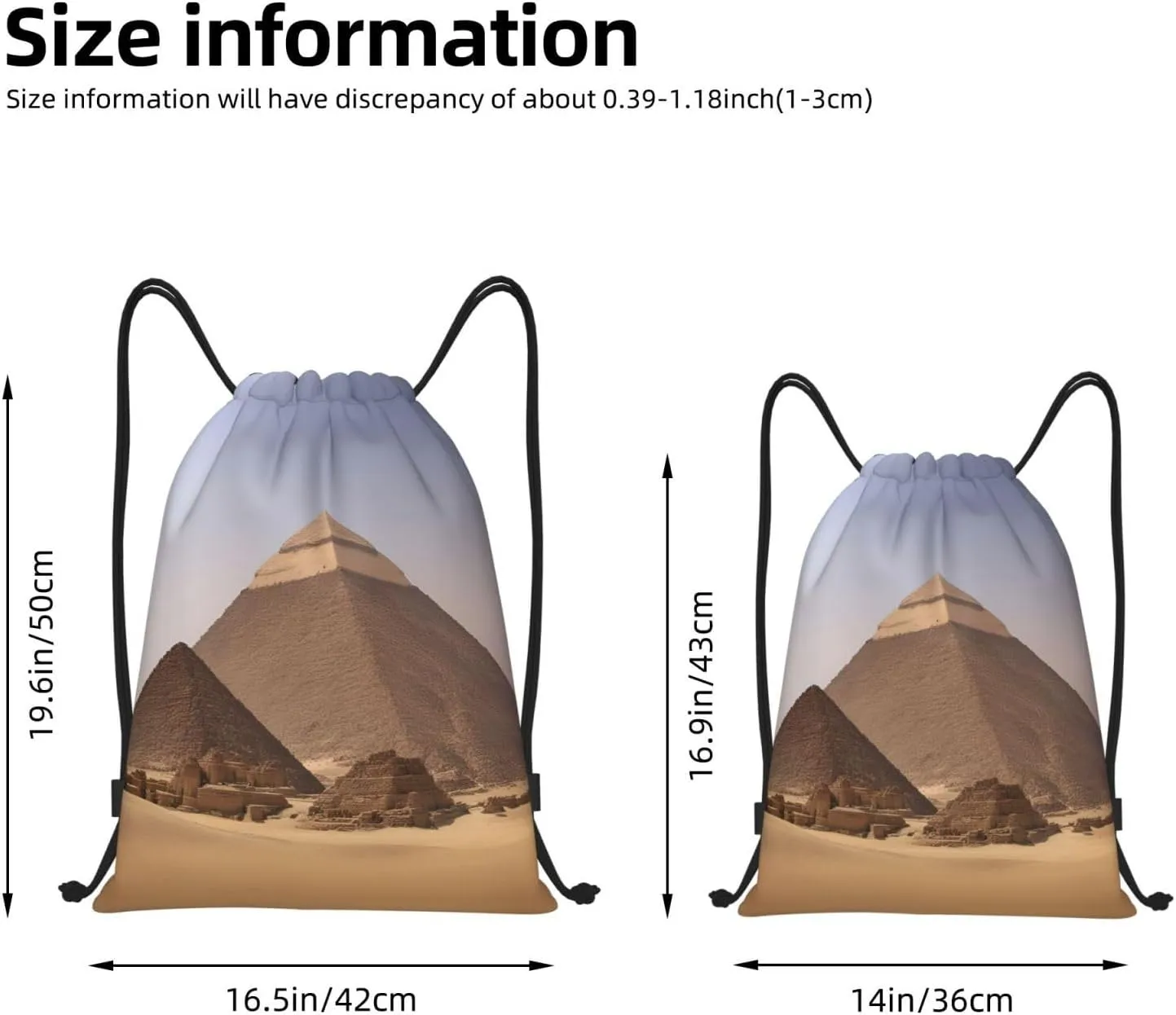 Pyramids of Egypt print Drawstring Backpack Bags Sack Cinch Tote Sport Storage Polyester Bag for Gym Traveling