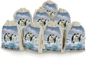 QMKFWT Penguins On The Iceberg Drawstring Pouches Small Bulk Cotton Burlap Storage Bags Reusable Muslin Sachet Bag for Candy, Toys, Jewelry, Treats, Birthday Party Favors