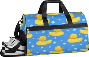 QsirBC Cartoon Toy Ducks Gym Bag for Women Duffle Tote with Shoes Compartment Men Weekender Duffel For Travel Sports Swimming Overnight