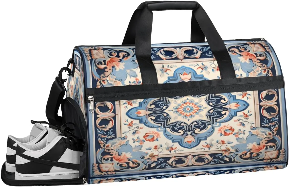 QsirBC Classic Africa Texture Gym Bag for Women Duffle Tote with Shoes Compartment Men Weekender Duffel for Travel Swimming Sports Overnight