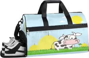 QsirBC Dairy Cow Pattern Gym Bag for Women Duffle Tote with Shoes Compartment Men Weekender Duffel For Travel Sports Swimming Overnight