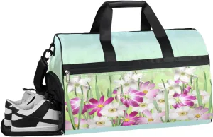 QsirBC Flower Motifs Gym Bag for Women Duffle Tote with Shoes Compartment Men Weekender Duffel For Travel Sports Swimming Overnight