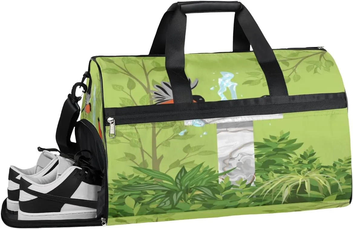 QsirBC Fountain Birds Gym Bag for Women Duffle Tote with Shoes Compartment Men Weekender Duffel For Travel Sports Swimming Overnight