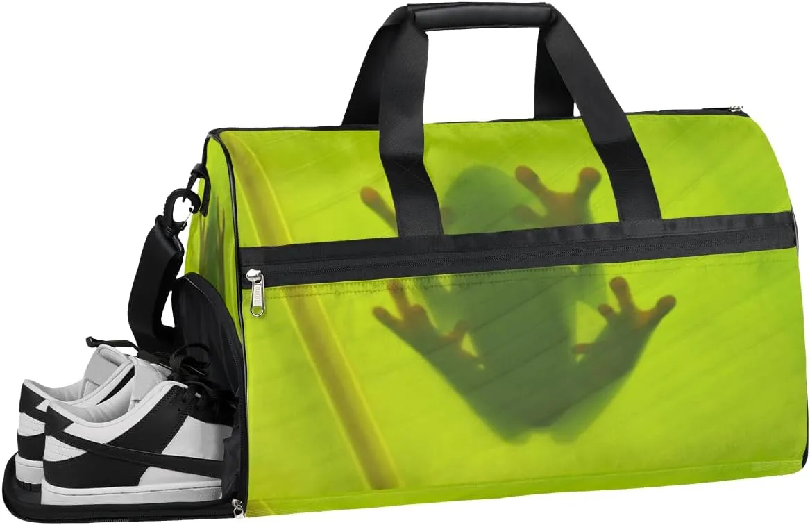 QsirBC Frog Shadow Pattern Gym Bag for Women Duffle Tote with Shoes Compartment Men Weekender Duffel For Travel Sports Swimming Overnight
