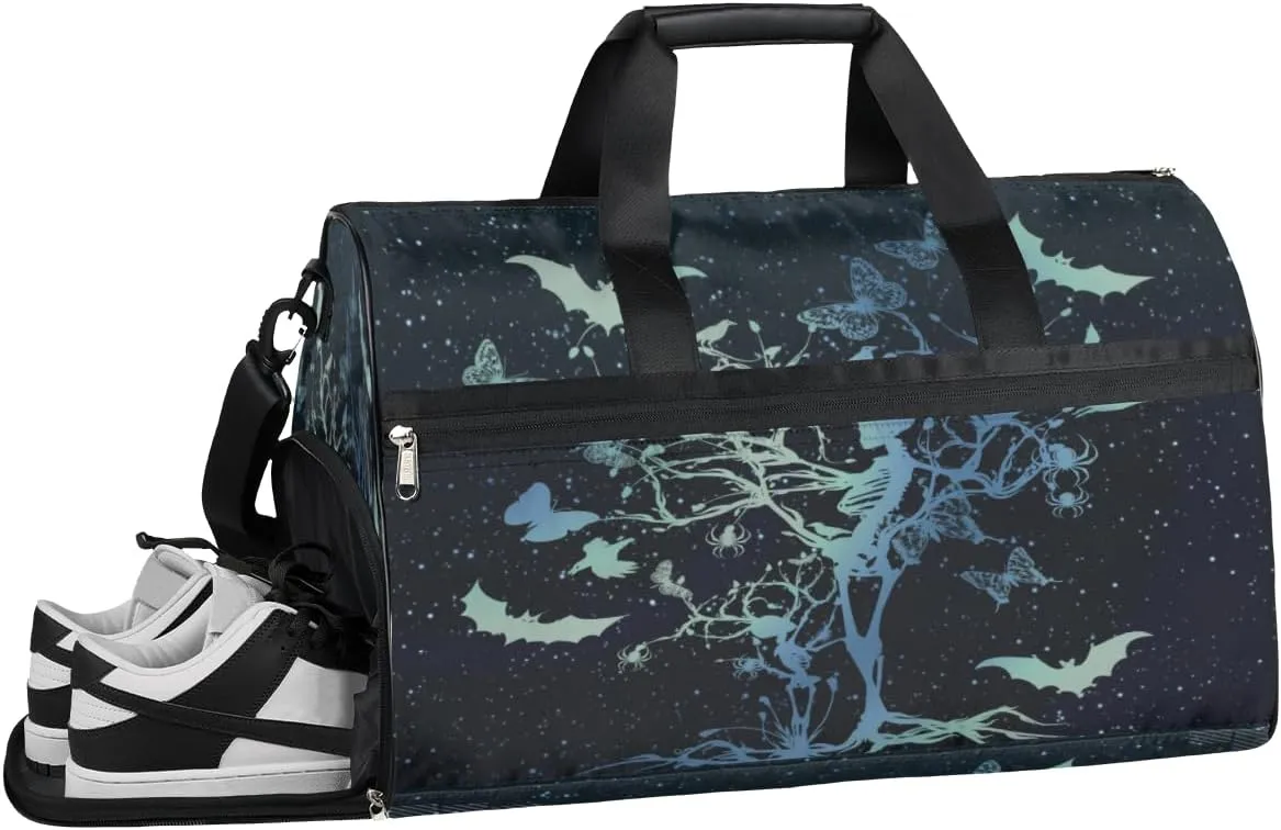 QsirBC Fun Skull Theme Gym Bag for Women Duffle Tote with Shoes Compartment Men Weekender Duffel