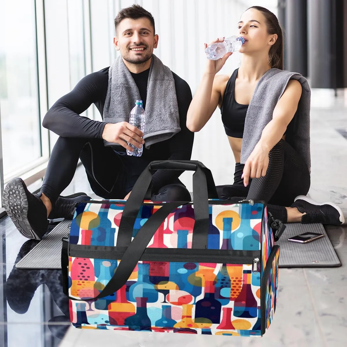 QsirBC Fun Skull Theme Gym Bag for Women Duffle Tote with Shoes Compartment Men Weekender Duffel
