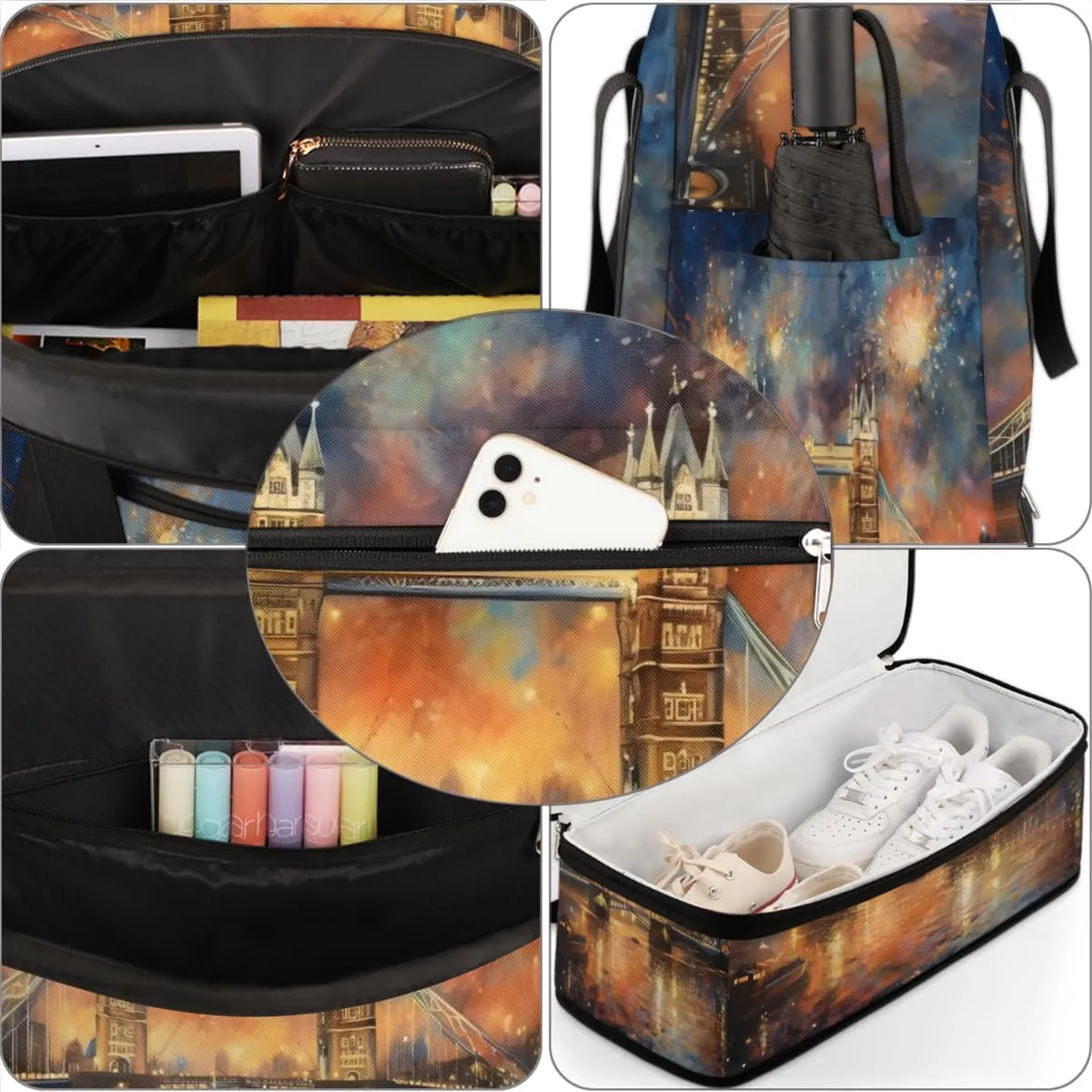 QsirBC Grid Pattern Decor Gym Bag for Women Duffle Tote with Shoes Compartment Men Weekender Duffel