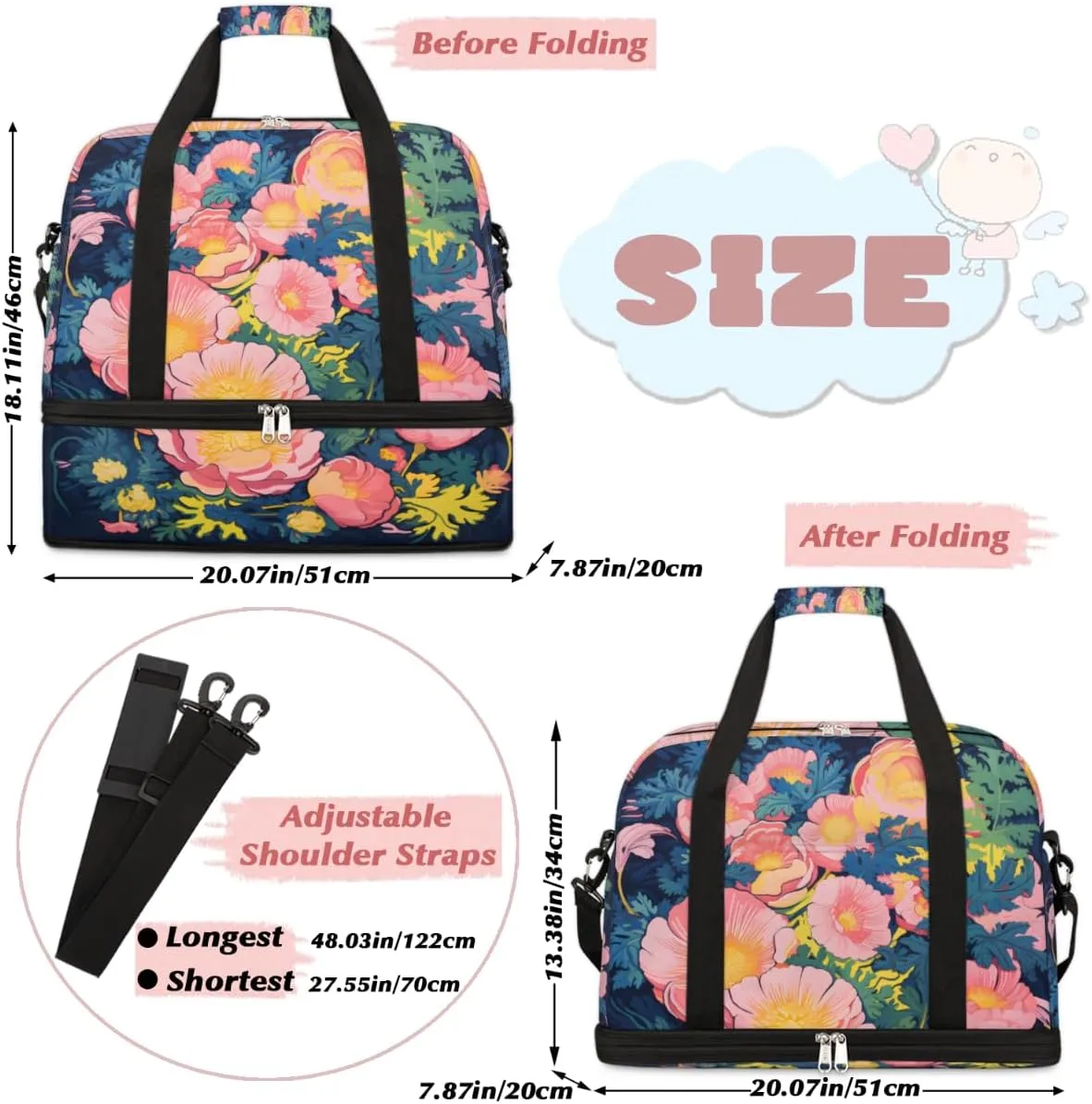 QsirBC Grid Pattern Decor Gym Bag for Women Duffle Tote with Shoes Compartment Men Weekender Duffel