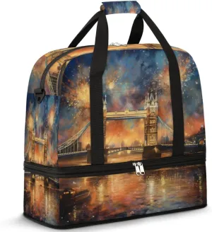 QsirBC Grid Pattern Decor Gym Bag for Women Duffle Tote with Shoes Compartment Men Weekender Duffel