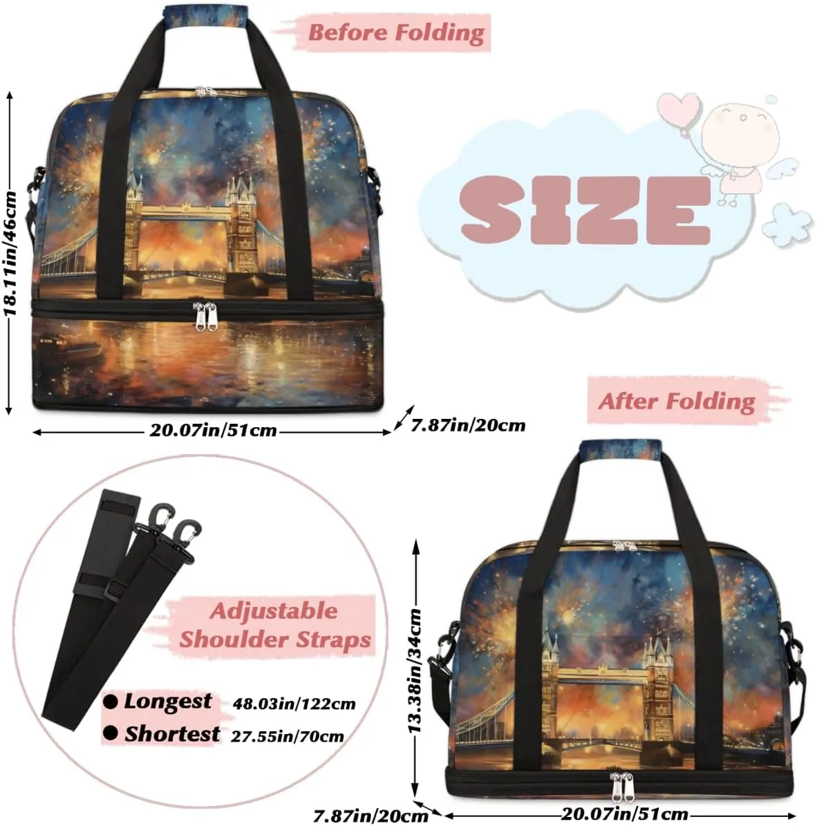 QsirBC Grid Pattern Decor Gym Bag for Women Duffle Tote with Shoes Compartment Men Weekender Duffel