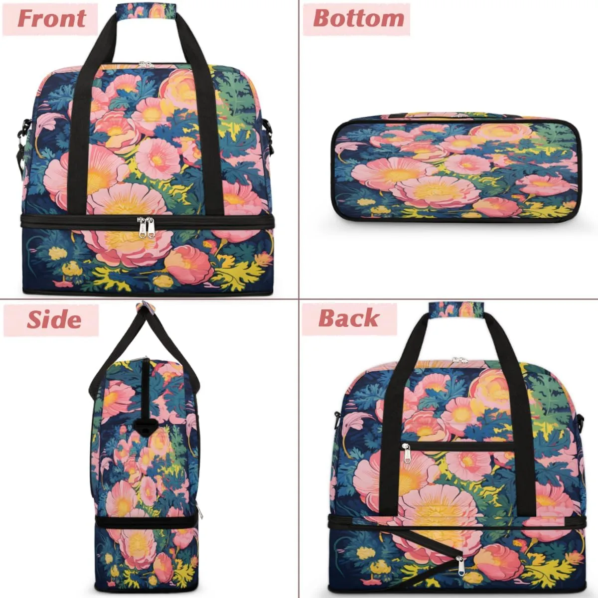 QsirBC Grid Pattern Decor Gym Bag for Women Duffle Tote with Shoes Compartment Men Weekender Duffel