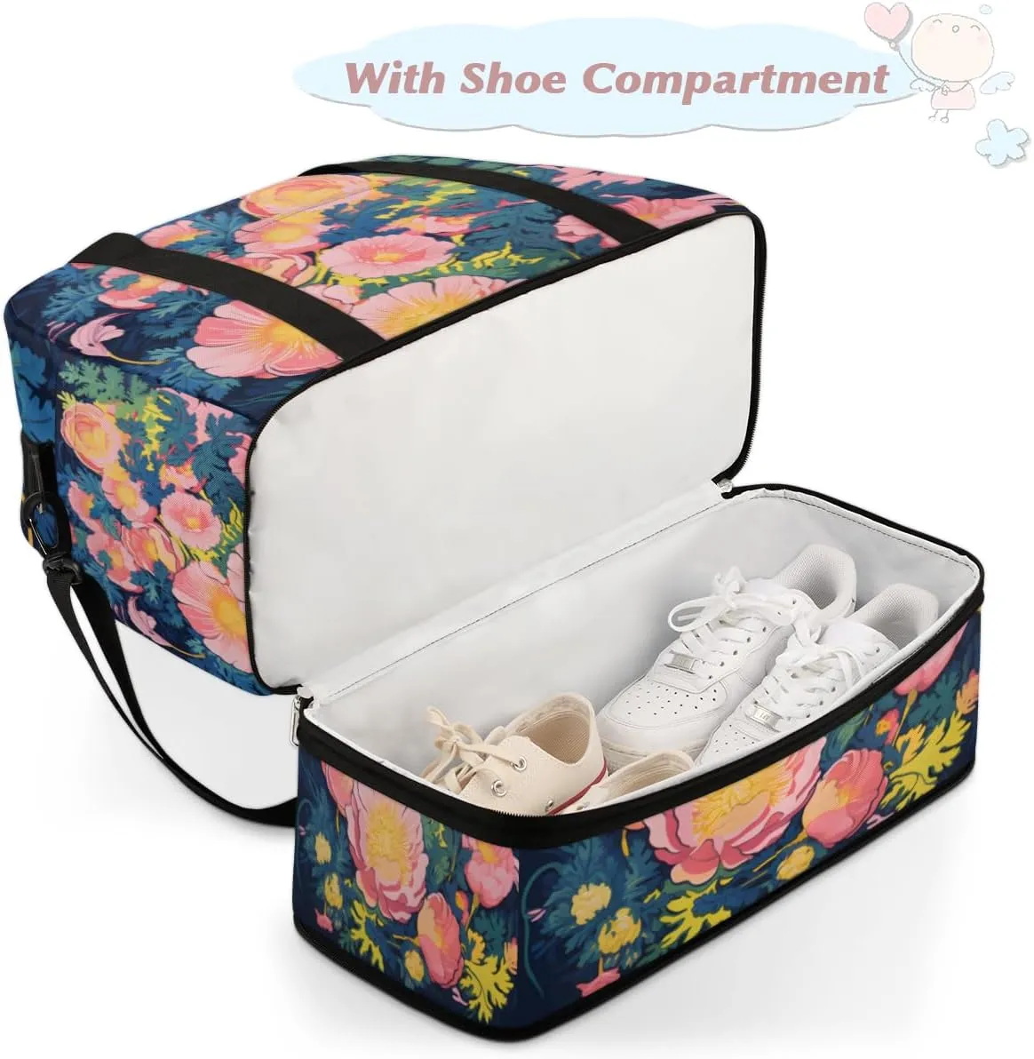 QsirBC Grid Pattern Decor Gym Bag for Women Duffle Tote with Shoes Compartment Men Weekender Duffel