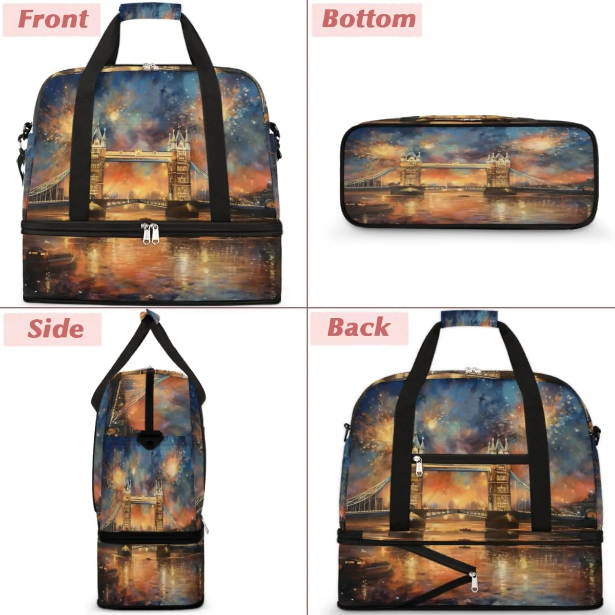 QsirBC Grid Pattern Decor Gym Bag for Women Duffle Tote with Shoes Compartment Men Weekender Duffel