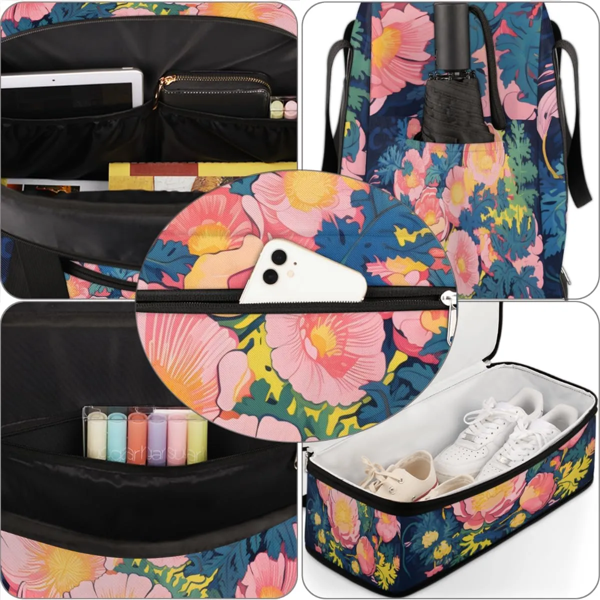 QsirBC Grid Pattern Decor Gym Bag for Women Duffle Tote with Shoes Compartment Men Weekender Duffel