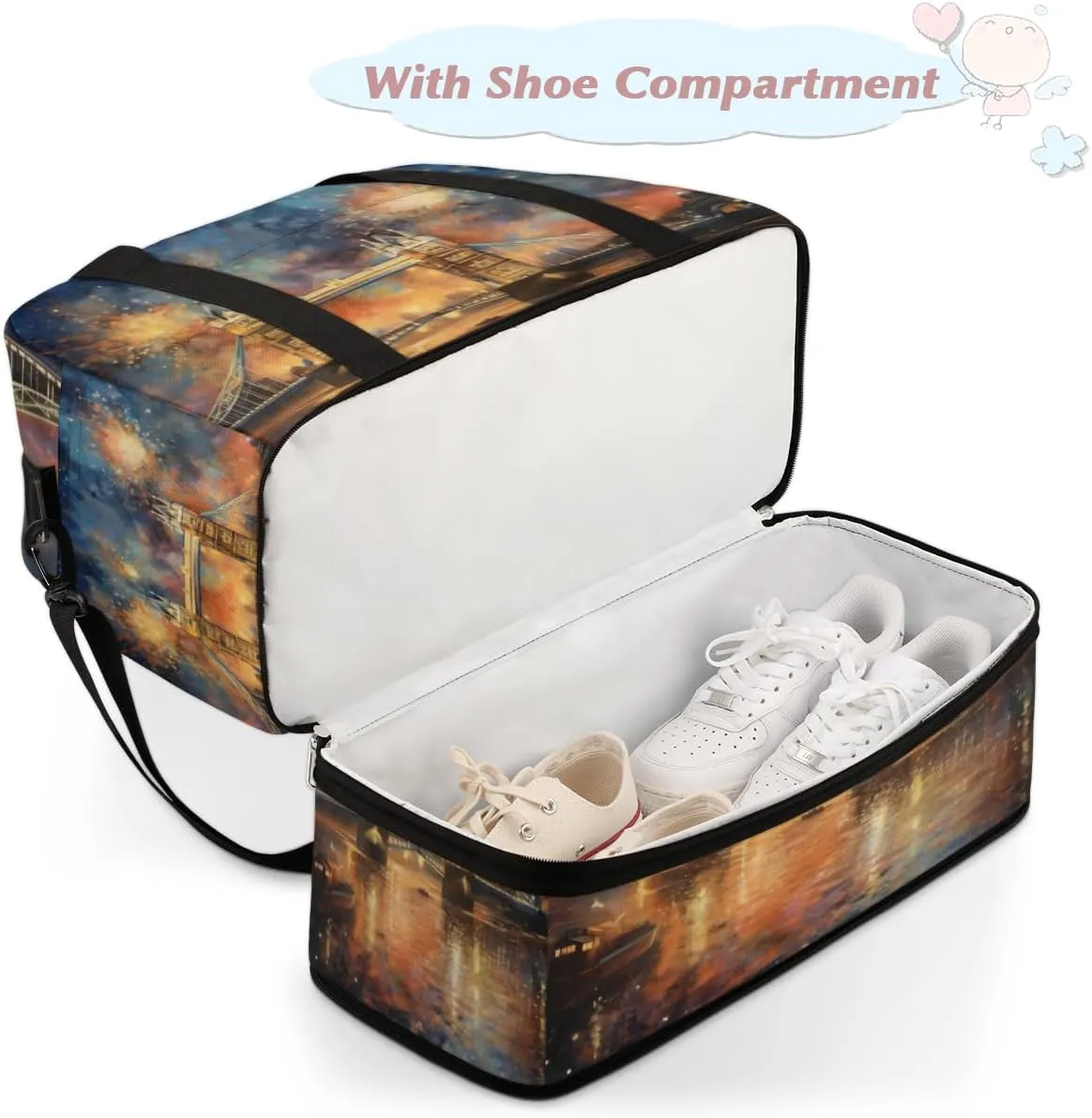 QsirBC Grid Pattern Decor Gym Bag for Women Duffle Tote with Shoes Compartment Men Weekender Duffel
