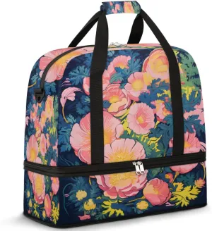 QsirBC Grid Pattern Decor Gym Bag for Women Duffle Tote with Shoes Compartment Men Weekender Duffel
