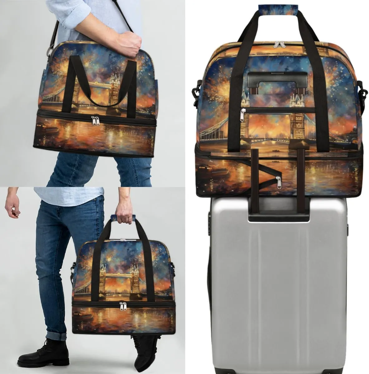 QsirBC Grid Pattern Decor Gym Bag for Women Duffle Tote with Shoes Compartment Men Weekender Duffel