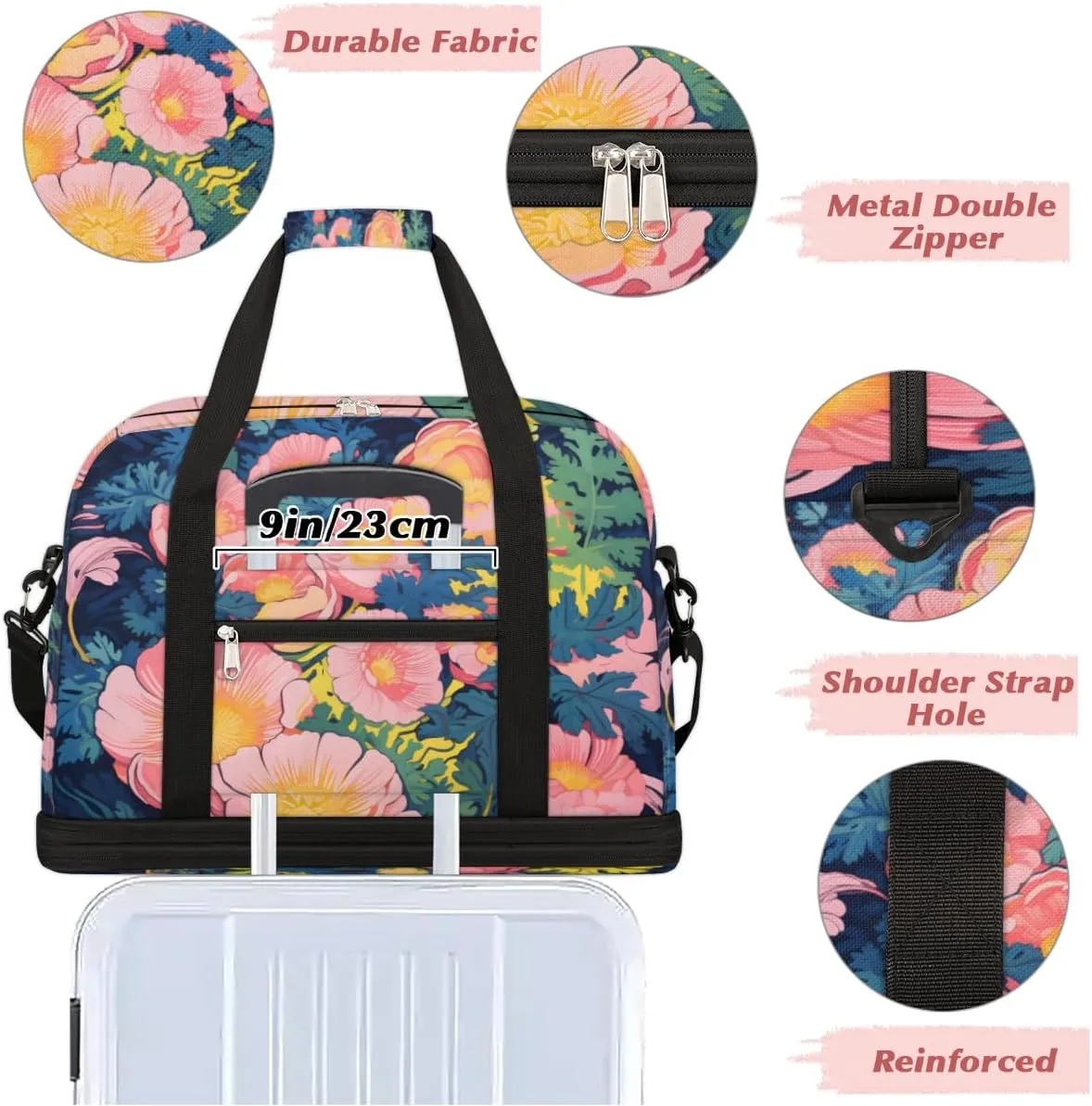 QsirBC Grid Pattern Decor Gym Bag for Women Duffle Tote with Shoes Compartment Men Weekender Duffel