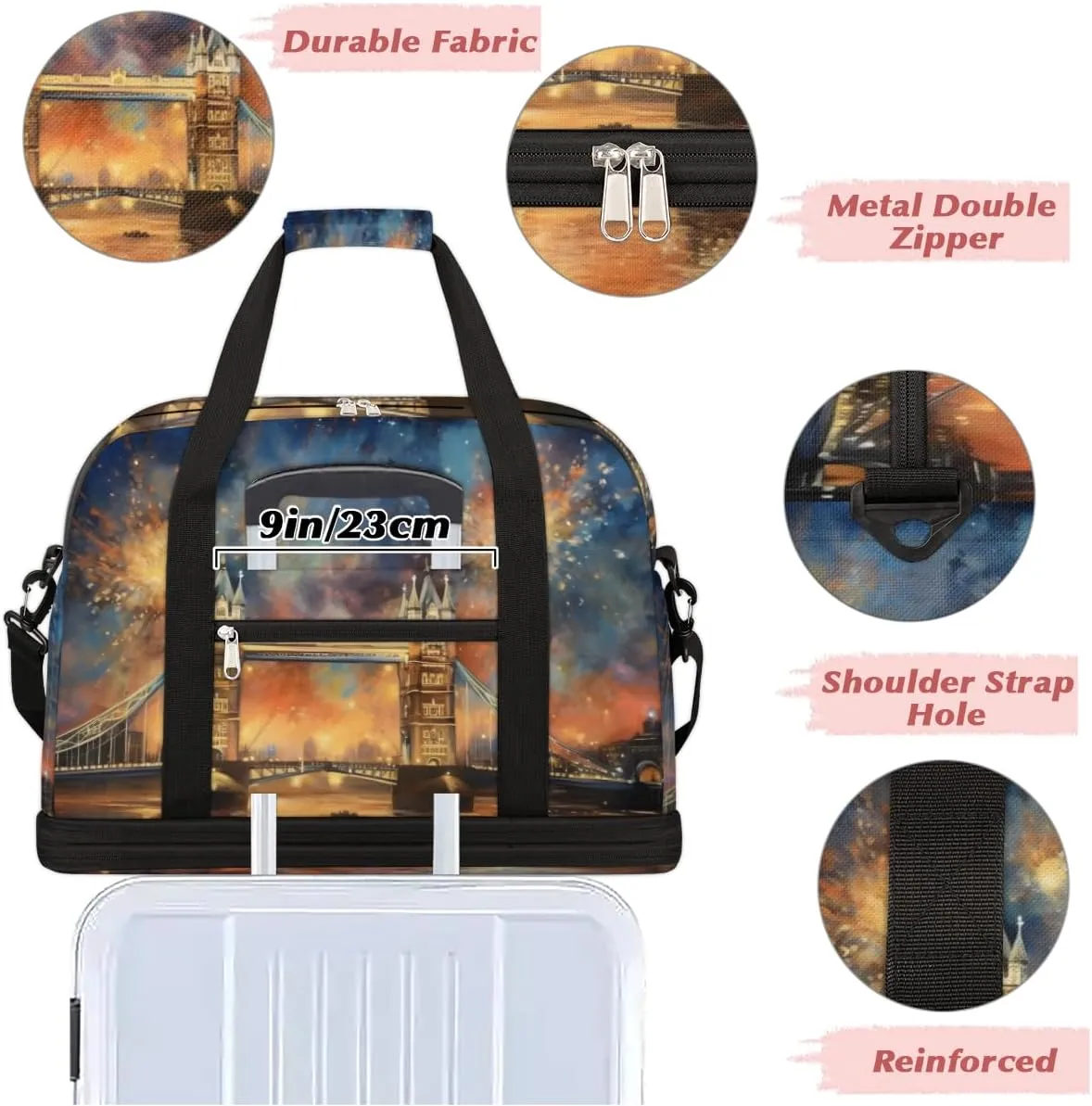 QsirBC Grid Pattern Decor Gym Bag for Women Duffle Tote with Shoes Compartment Men Weekender Duffel