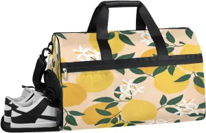 QsirBC Lemon Leaf Motif Gym Bag for Women Duffle Tote with Shoes Compartment Men Weekender Duffel For Travel Sports Swimming Overnight