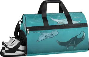 QsirBC Marine Animals Stingrays Gym Bag for Women Duffle Tote with Shoes Compartment Men Weekender Duffel For Travel Sports Swimming Overnight
