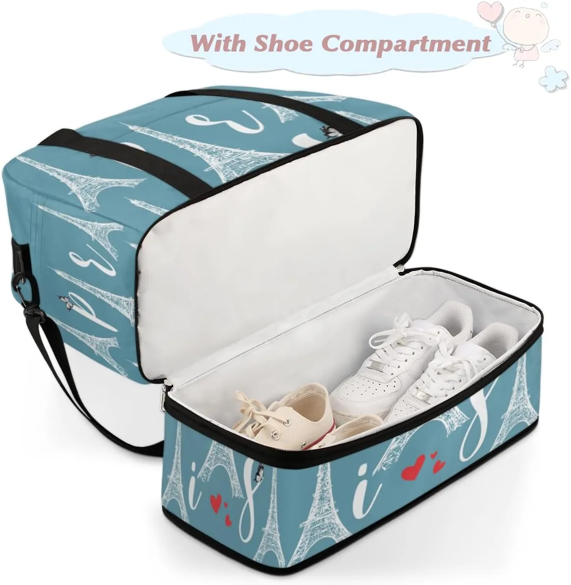 QsirBC Modern Eiffel Tower Design Gym Bag for Women Duffle Tote with Shoes Compartment Men Weekender Duffel