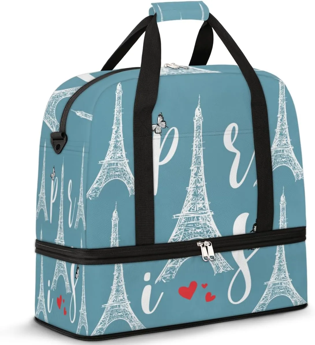 QsirBC Modern Eiffel Tower Design Gym Bag for Women Duffle Tote with Shoes Compartment Men Weekender Duffel