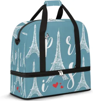 QsirBC Modern Eiffel Tower Design Gym Bag for Women Duffle Tote with Shoes Compartment Men Weekender Duffel