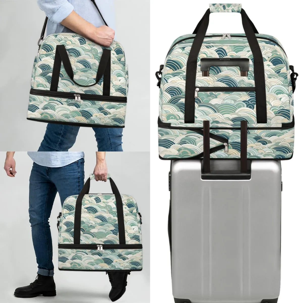 QsirBC Modern Eiffel Tower Design Gym Bag for Women Duffle Tote with Shoes Compartment Men Weekender Duffel