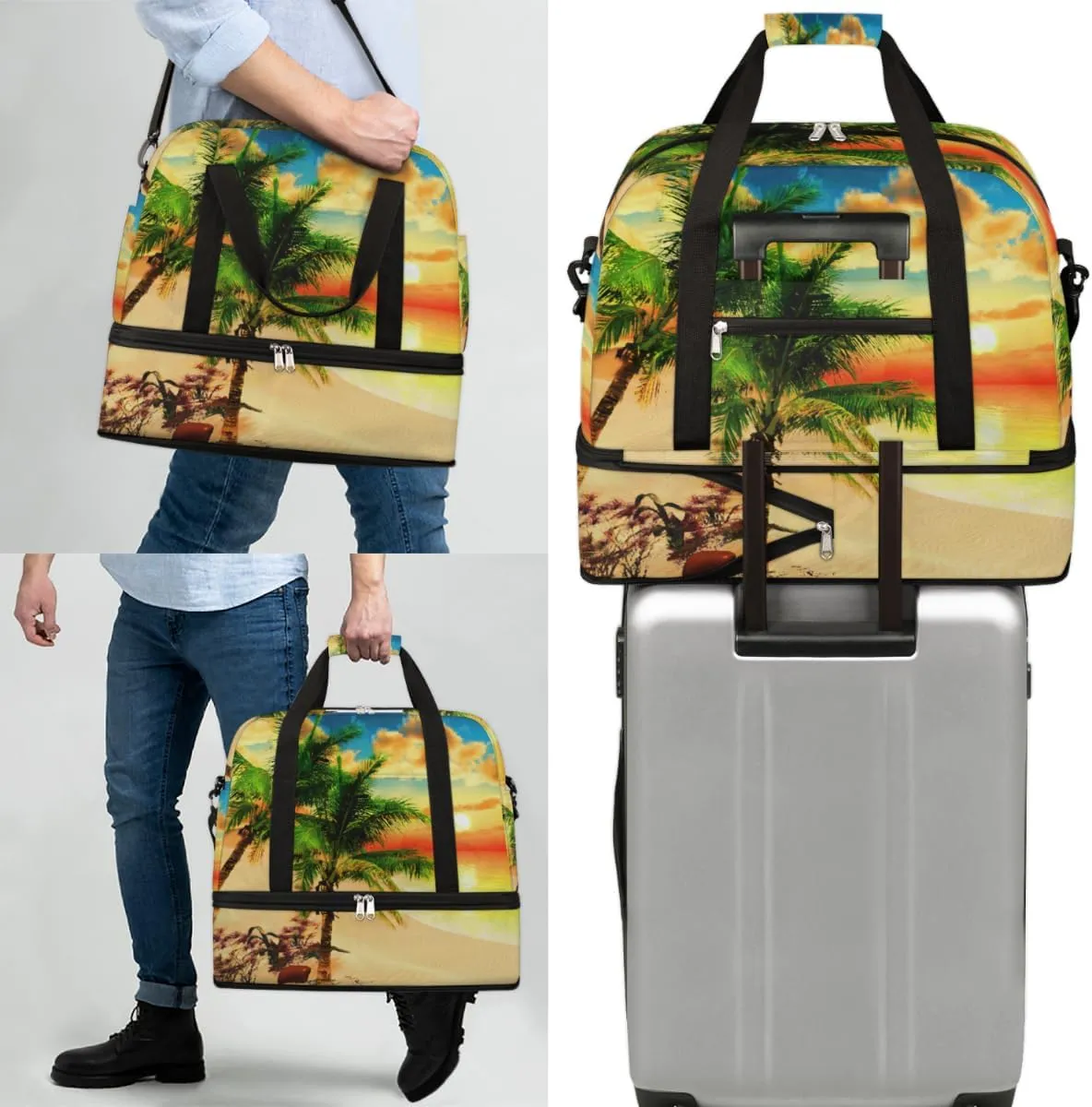 QsirBC Modern Eiffel Tower Design Gym Bag for Women Duffle Tote with Shoes Compartment Men Weekender Duffel