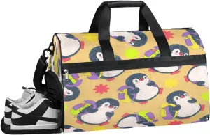 QsirBC Penguin Topic Gym Bag for Women Duffle Tote with Shoes Compartment Men Weekender Duffel For Travel Sports Swimming Overnight