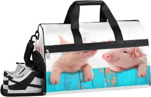 QsirBC Pigs Motif Gym Bag for Women Duffle Tote with Shoes Compartment Men Weekender Duffel For Travel Sports Swimming Overnight