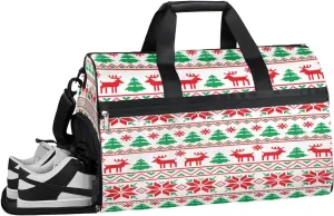 QsirBC Snowflakes Deer Tree Motif Gym Bag for Women Duffle Tote with Shoes Compartment Men Weekender Duffel For Travel Sports Swimming Overnight
