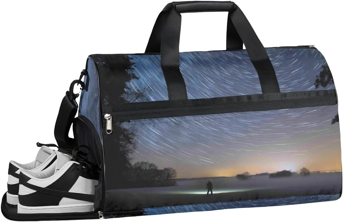 QsirBC Star Tracks Astronomy Gym Bag for Women Duffle Tote with Shoes Compartment Men Weekender Duffel For Travel Sports Swimming Overnight