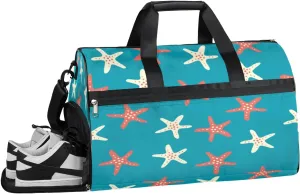 QsirBC Starfish Motif Gym Bag for Women Duffle Tote with Shoes Compartment Men Weekender Duffel For Travel Sports Swimming Overnight