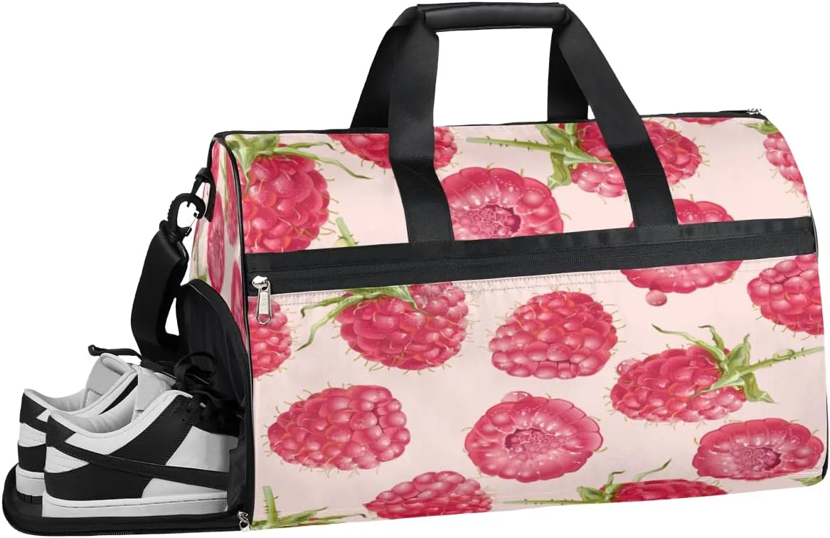 QsirBC Strawberry Motif Gym Bag for Women Duffle Tote with Shoes Compartment Men Weekender Duffel For Travel Sports Swimming Overnight