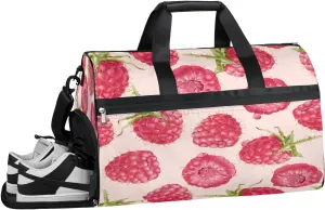 QsirBC Strawberry Motif Gym Bag for Women Duffle Tote with Shoes Compartment Men Weekender Duffel For Travel Sports Swimming Overnight
