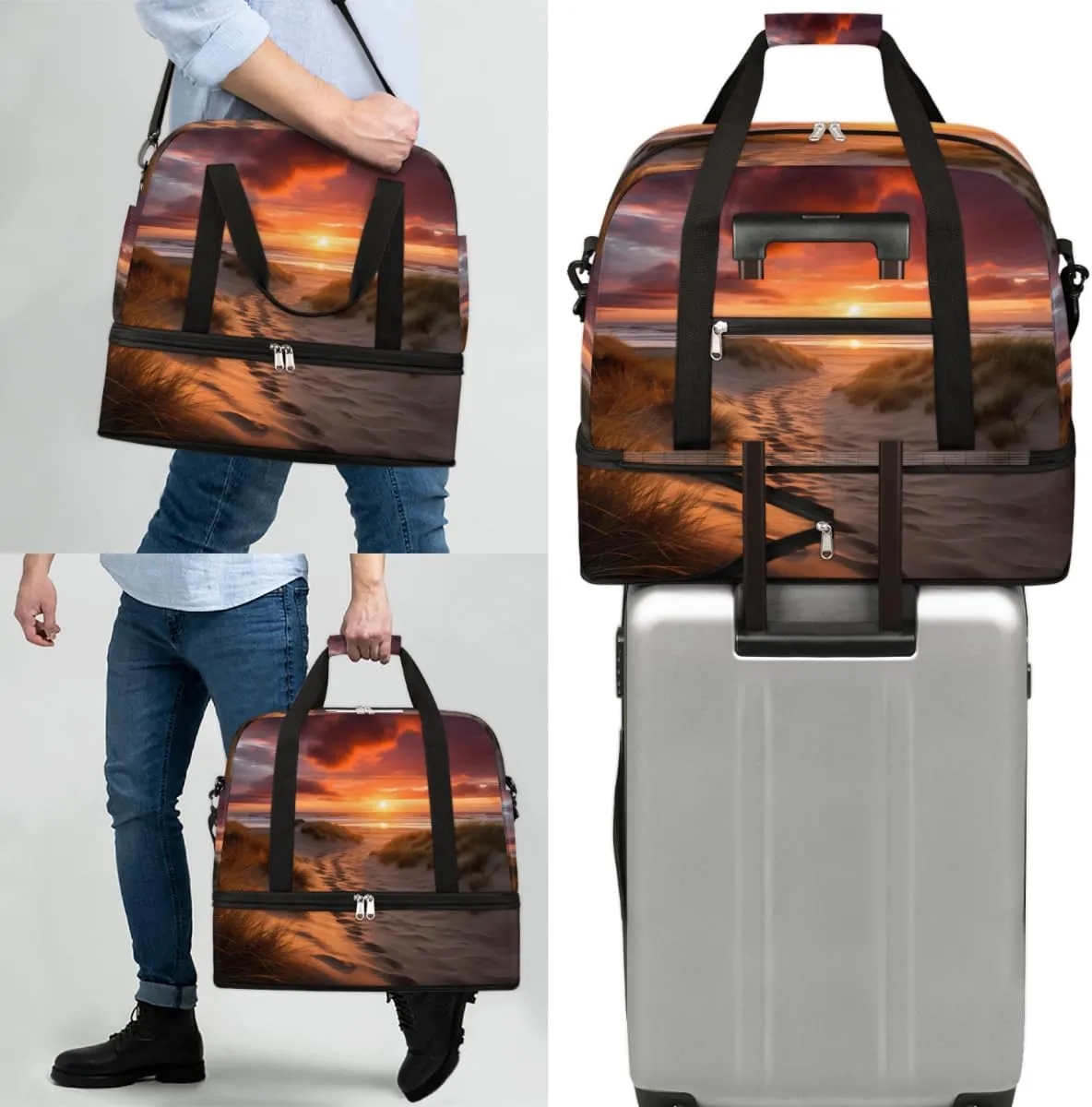 QsirBC Summer Sandy Beach Style Gym Bag for Women Duffle Tote with Shoes Compartment Men Weekender Duffel