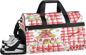 QsirBC Windmill House Animal Flower Gym Bag for Women Duffle Tote with Shoes Compartment Men Weekender Duffel For Travel Sports Swimming Overnight