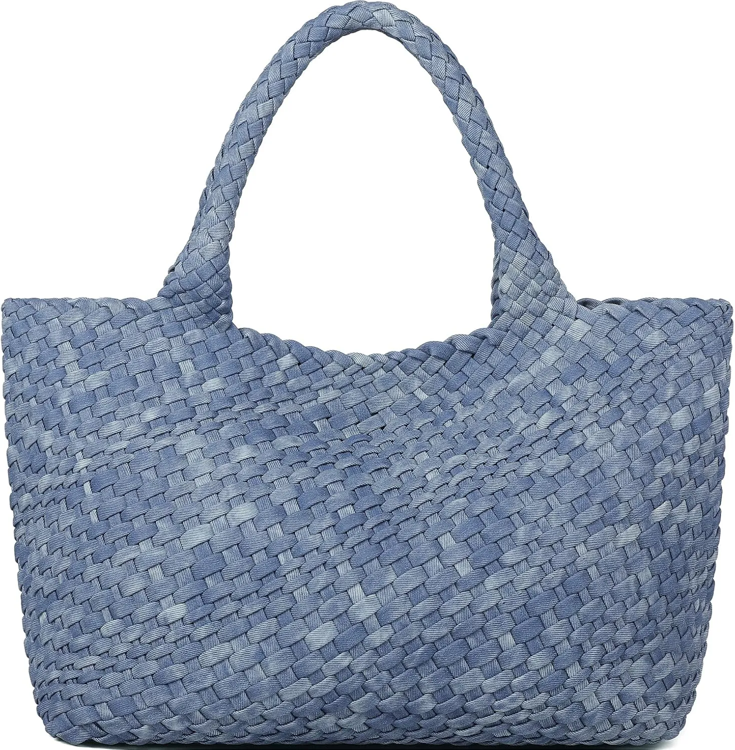 Queenoris Woven Bag for Women, Fashion Top Handle Shoulder Bag Vegan Leather Shopper Bag Large Travel Tote Bag